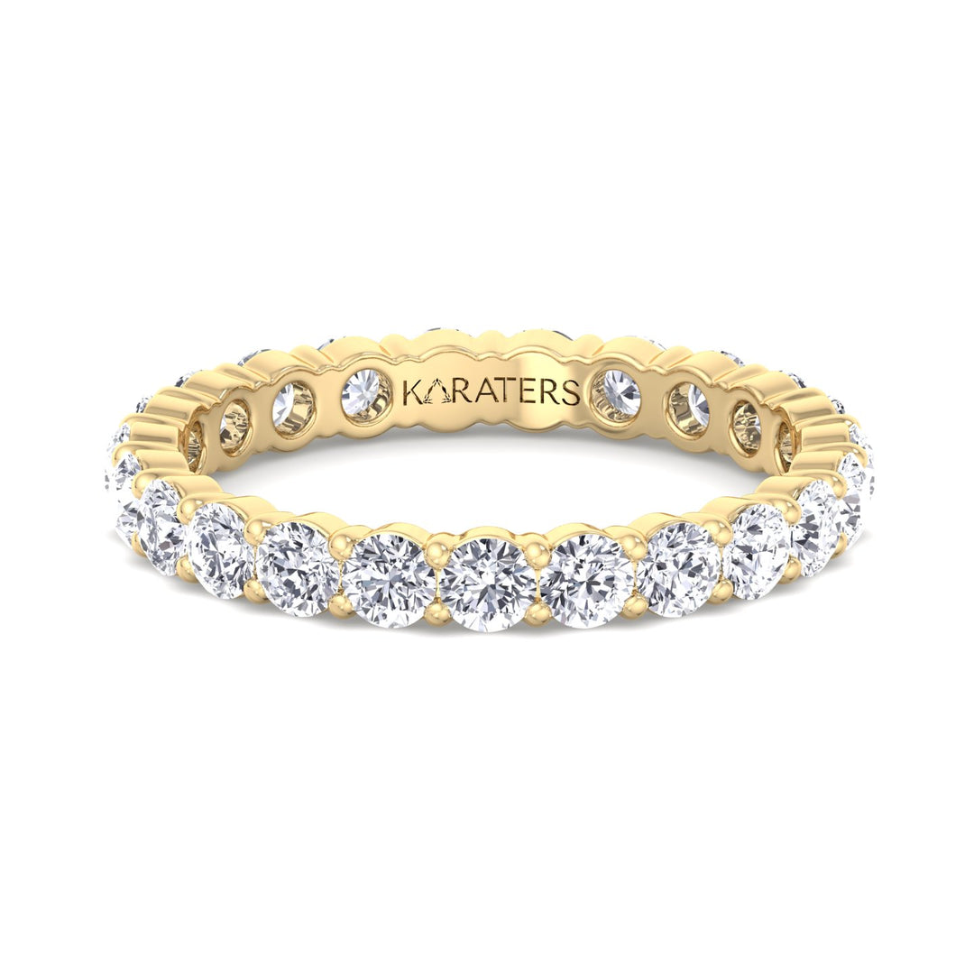 Guernica-Round Lab Yellow Gold Diamond U-Prong Eternity Band, Front