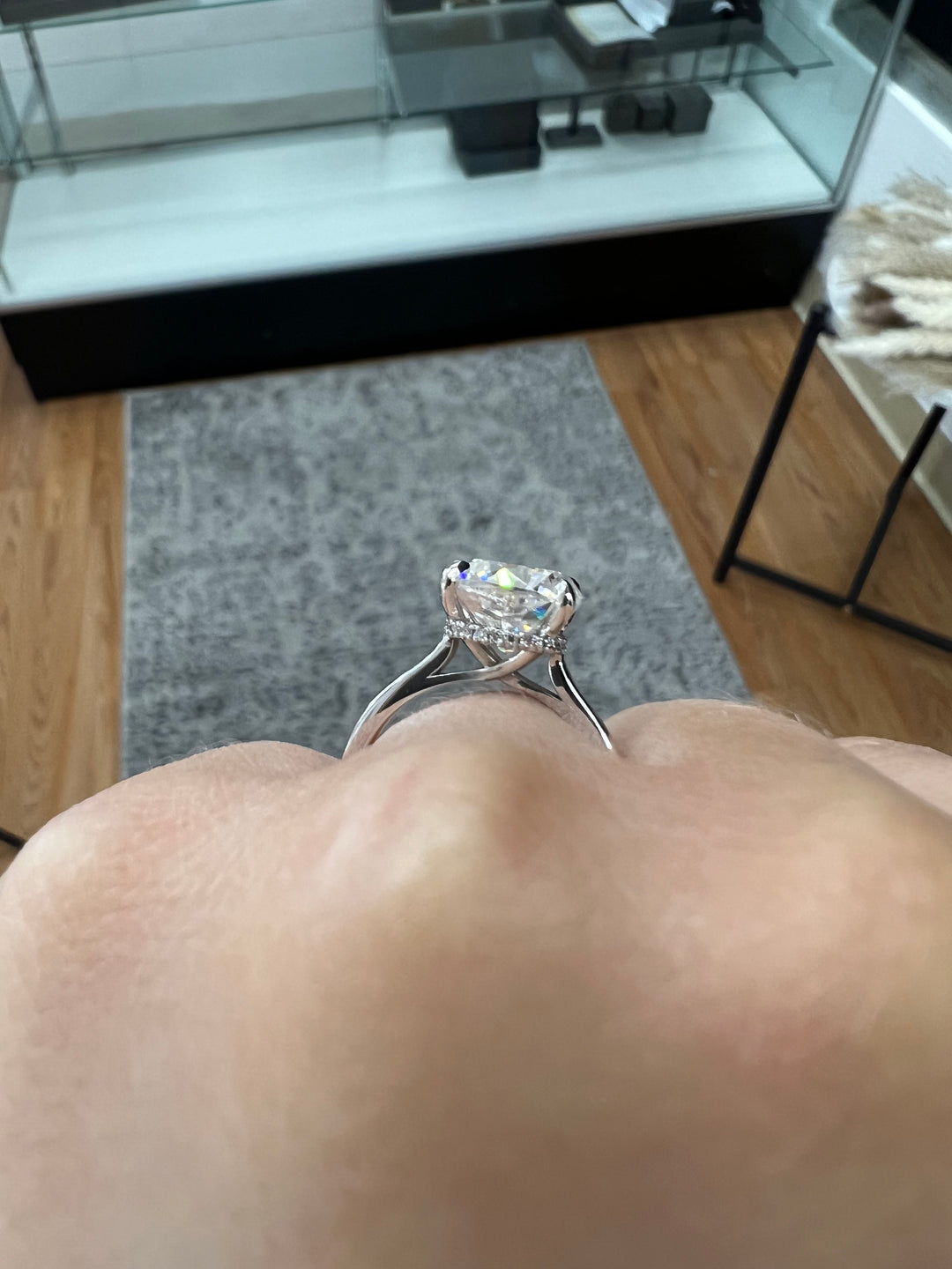 Cushion Cut Lab Grown Diamond Solitaire Engagement Ring with Hidden Halo