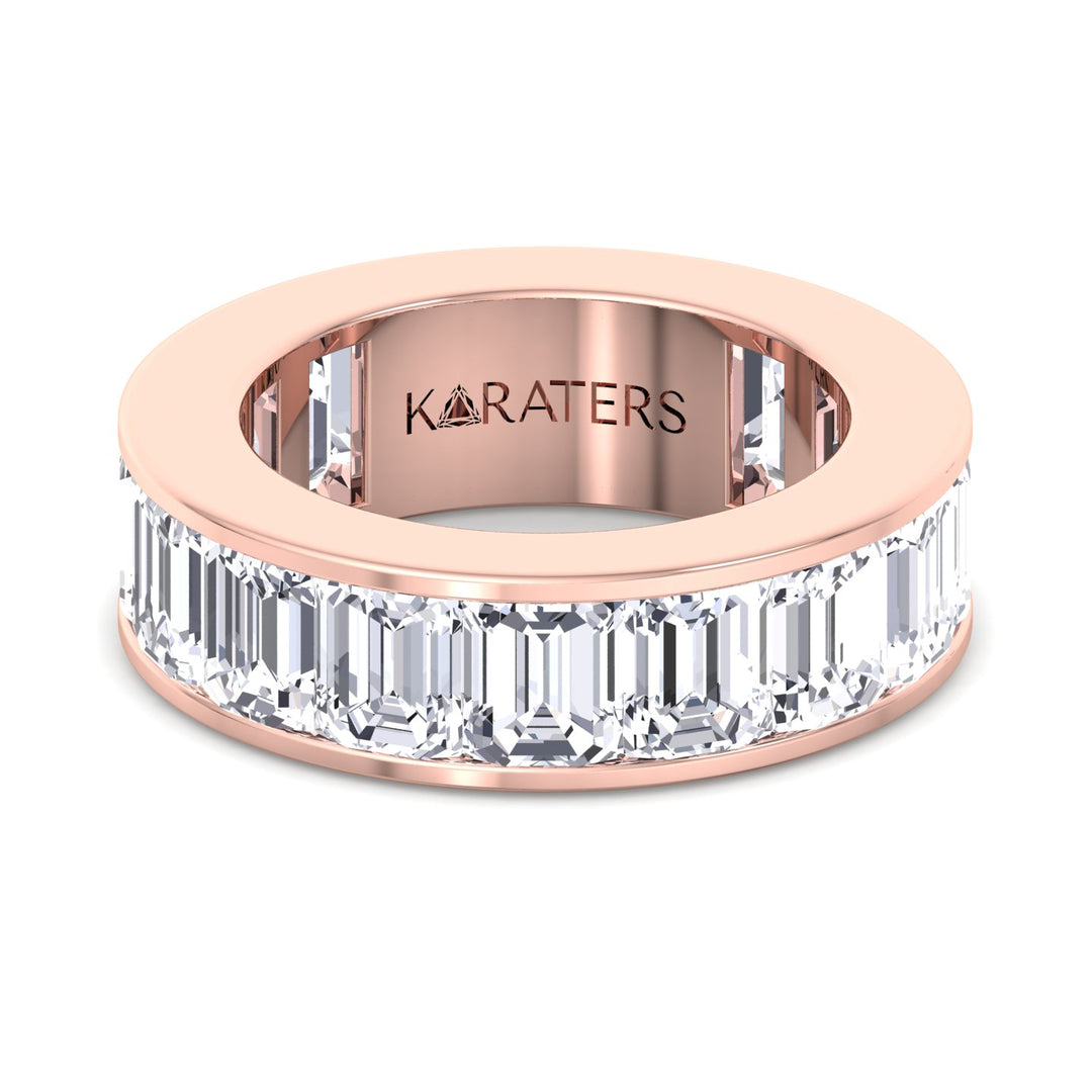 Jumilla-Channel Set Emerald Lab Rose Gold Diamond Eternity Band, Front