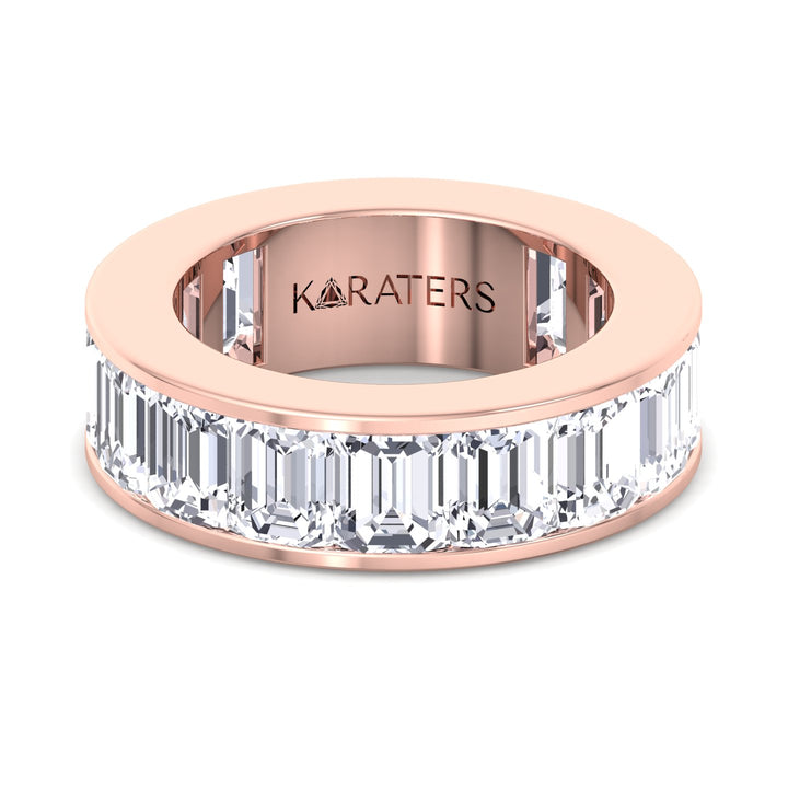 Jumilla-Channel Set Emerald Lab Rose Gold Diamond Eternity Band, Front