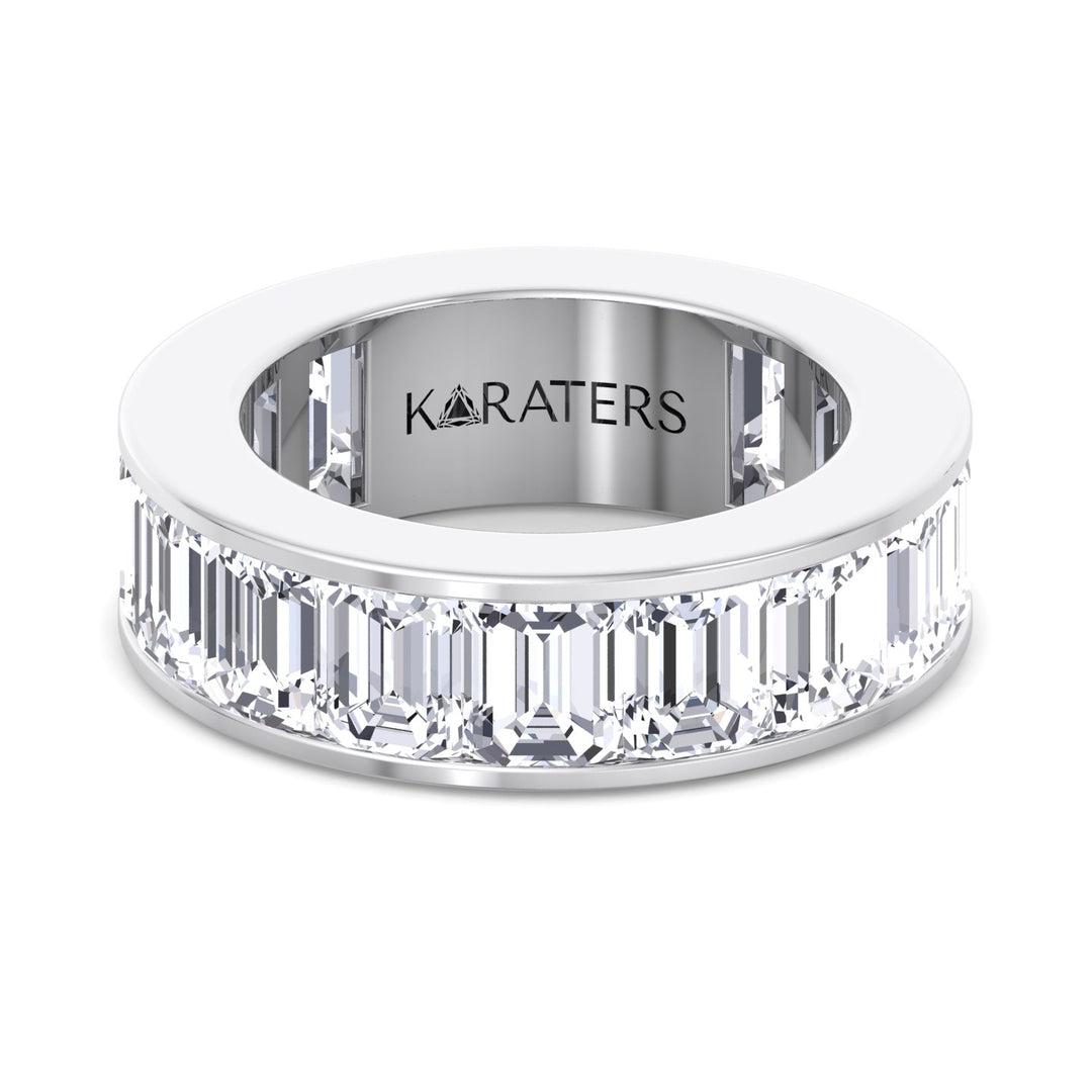 Jumilla-Channel Set Emerald Lab White Gold Diamond Eternity Band, Front