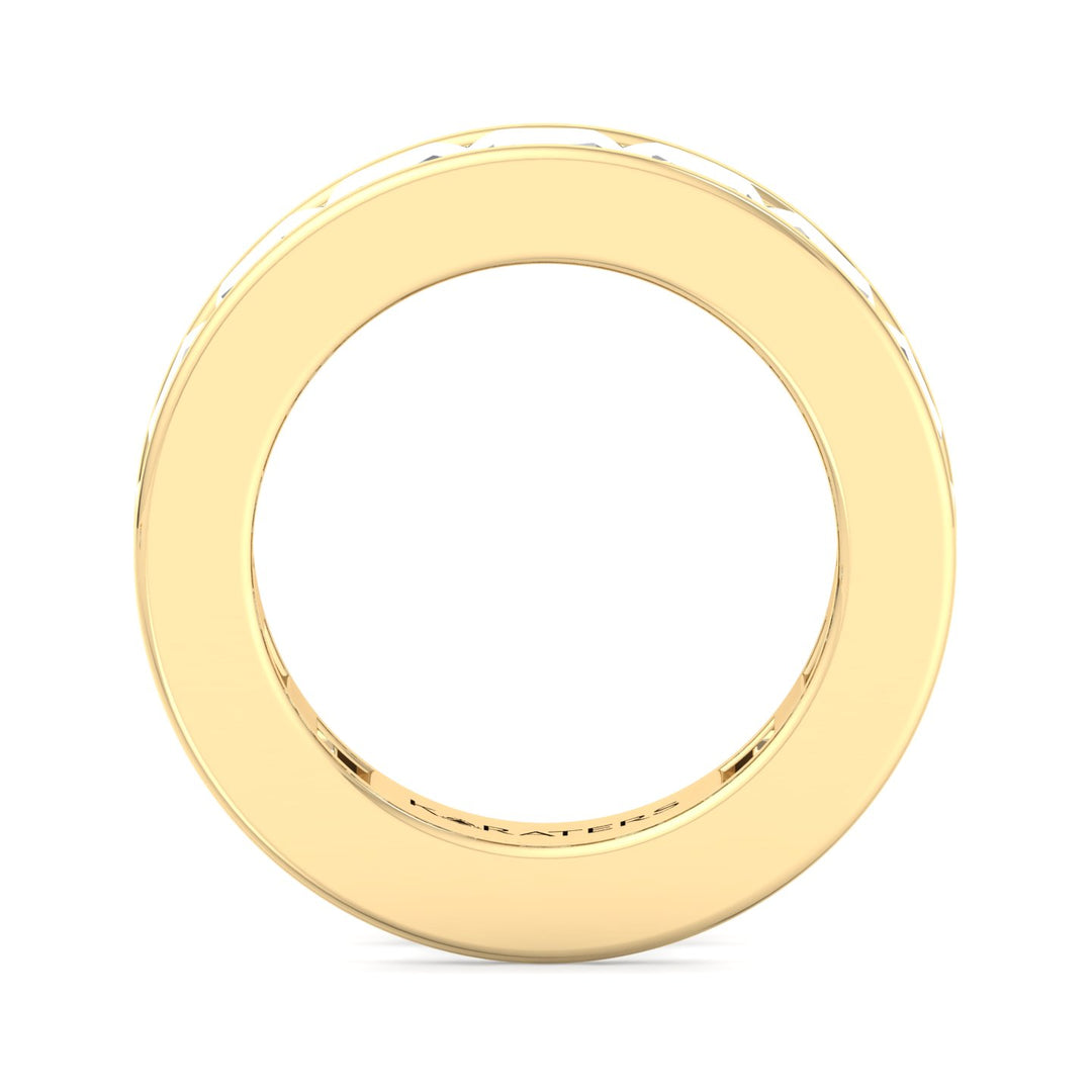 Jumilla-Channel Set Emerald Lab Yellow Gold Diamond Band, Profile