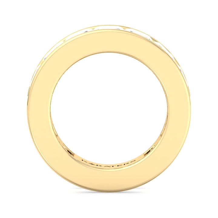 Jumilla-Channel Set Emerald Lab Yellow Gold Diamond Band, Profile