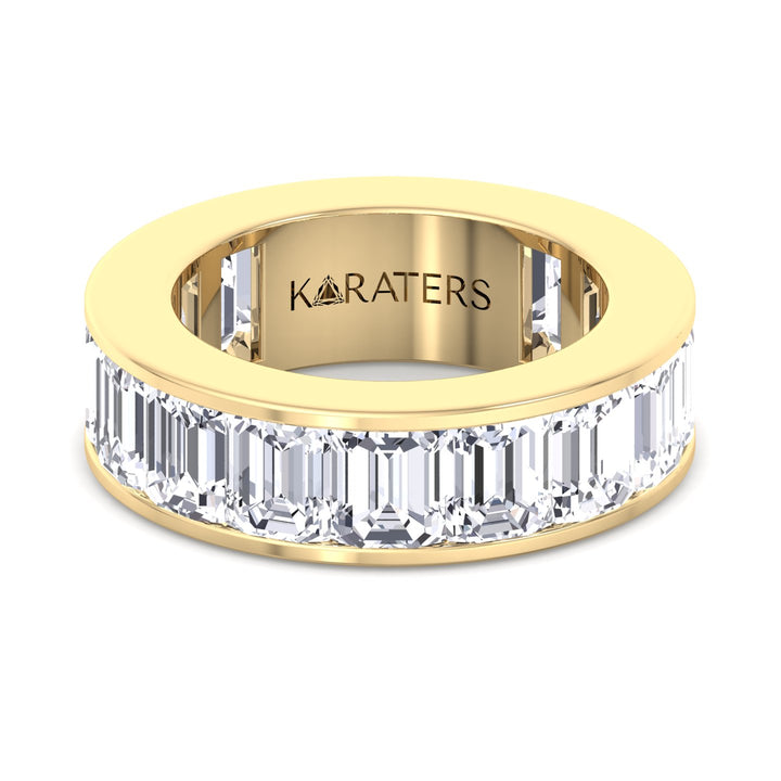 Jumilla-Channel Set Emerald Lab Yellow Gold Diamond Eternity Band, Front