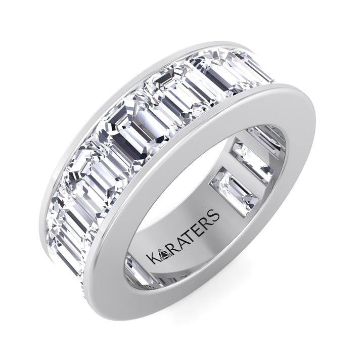 Jumilla - Channel Set Emerald Cut Lab White Diamond Eternity Band, Top Down