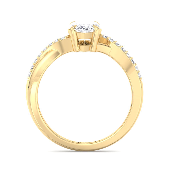 Lobelie - Marquise Cut Lab Yellow Gold Diamond Ring With Twist Band, Profile