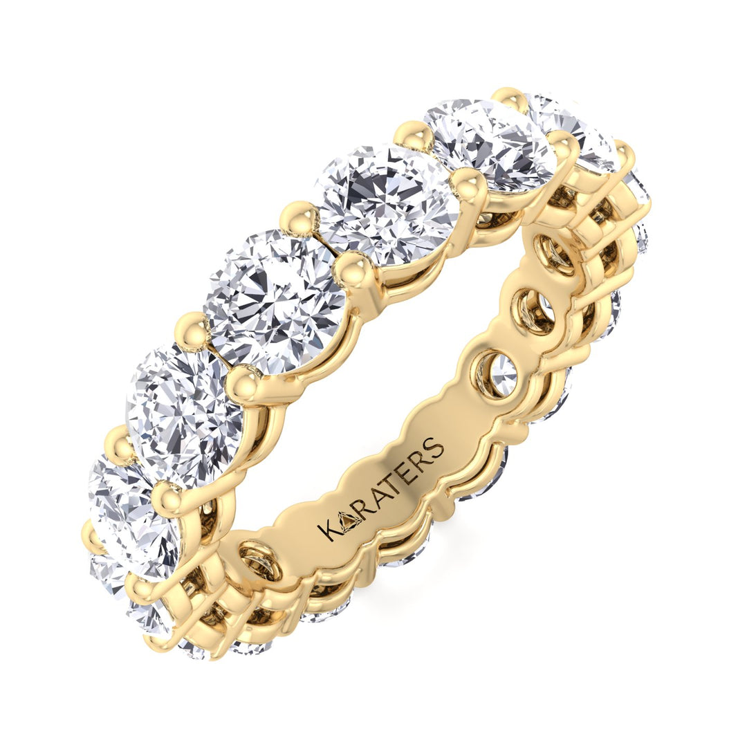 Mieres-Classic Round Lab Yellow Gold Diamond Eternity Band, Tilted
