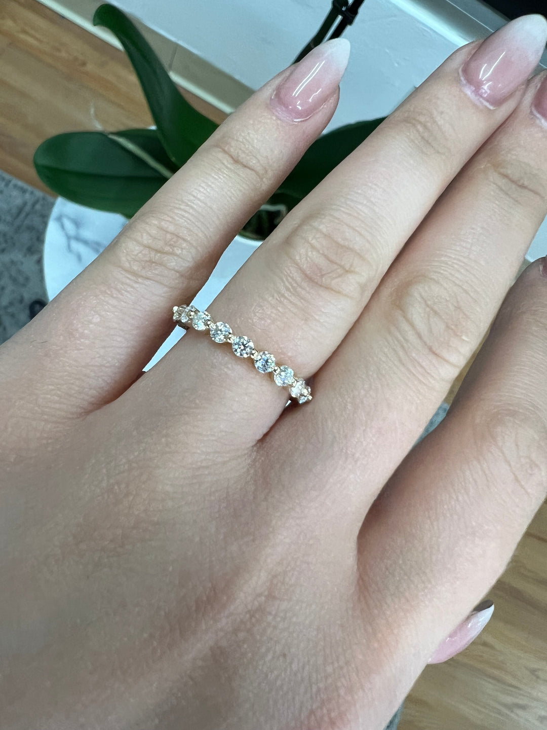 Murcia-Round Lab White Gold Diamond Eternity Band, Female Finger