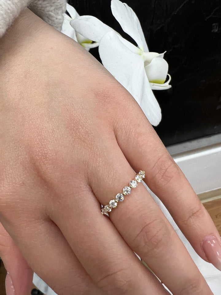 Murcia-Round Lab Yellow Gold Diamond Eternity Band on Finger