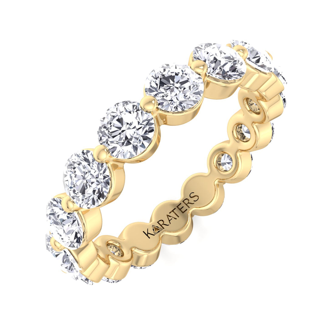 Murcia-Round Lab Yellow Gold Diamond Single Prong Eternity Band, Tilted