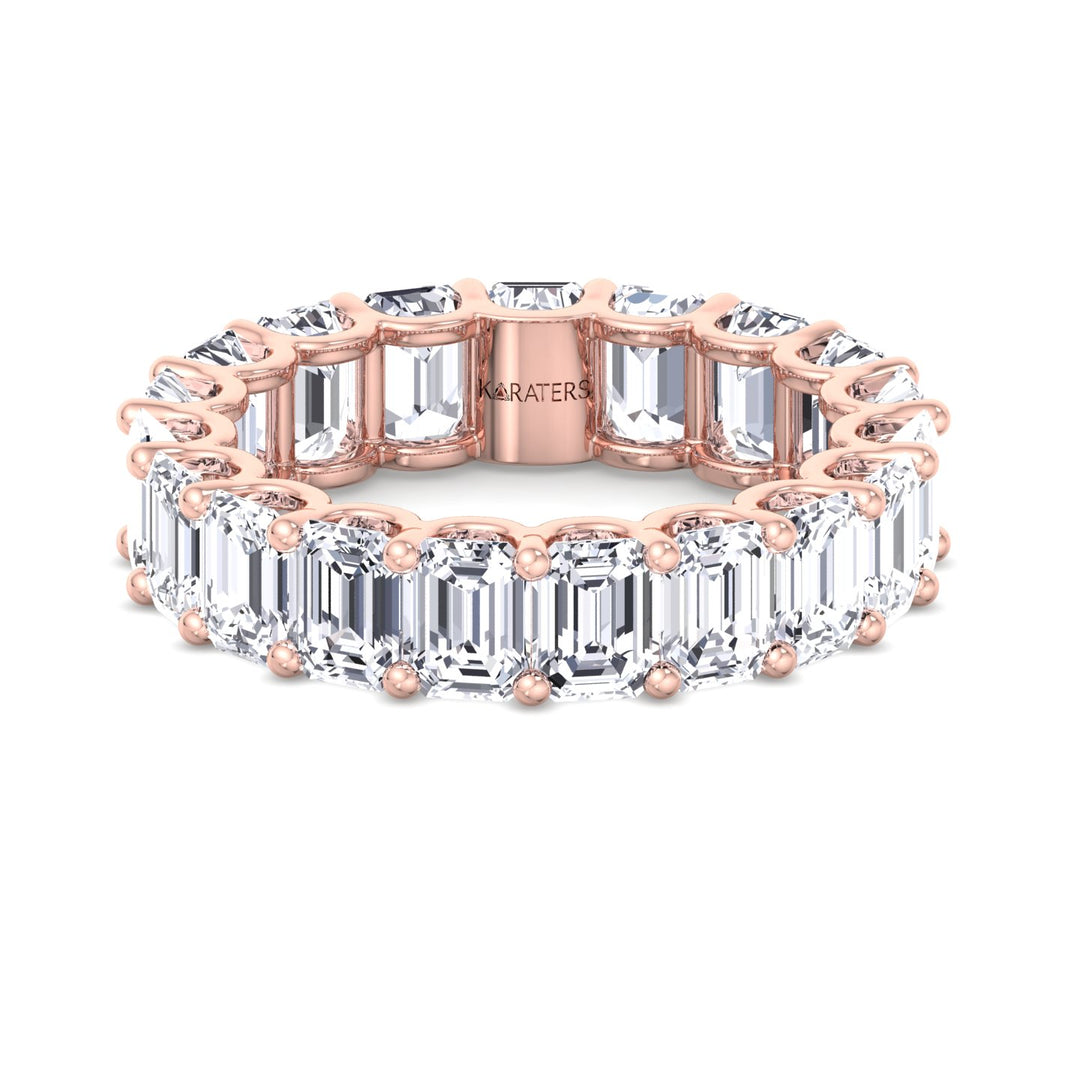 Palma-Emerald Cut Lab Rose Gold Diamond -U Prong Eternity Band, Front