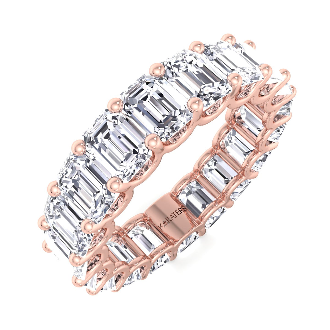 Palma-Emerald Cut Lab Rose Gold Diamond -U Prong Eternity Band, Tilted