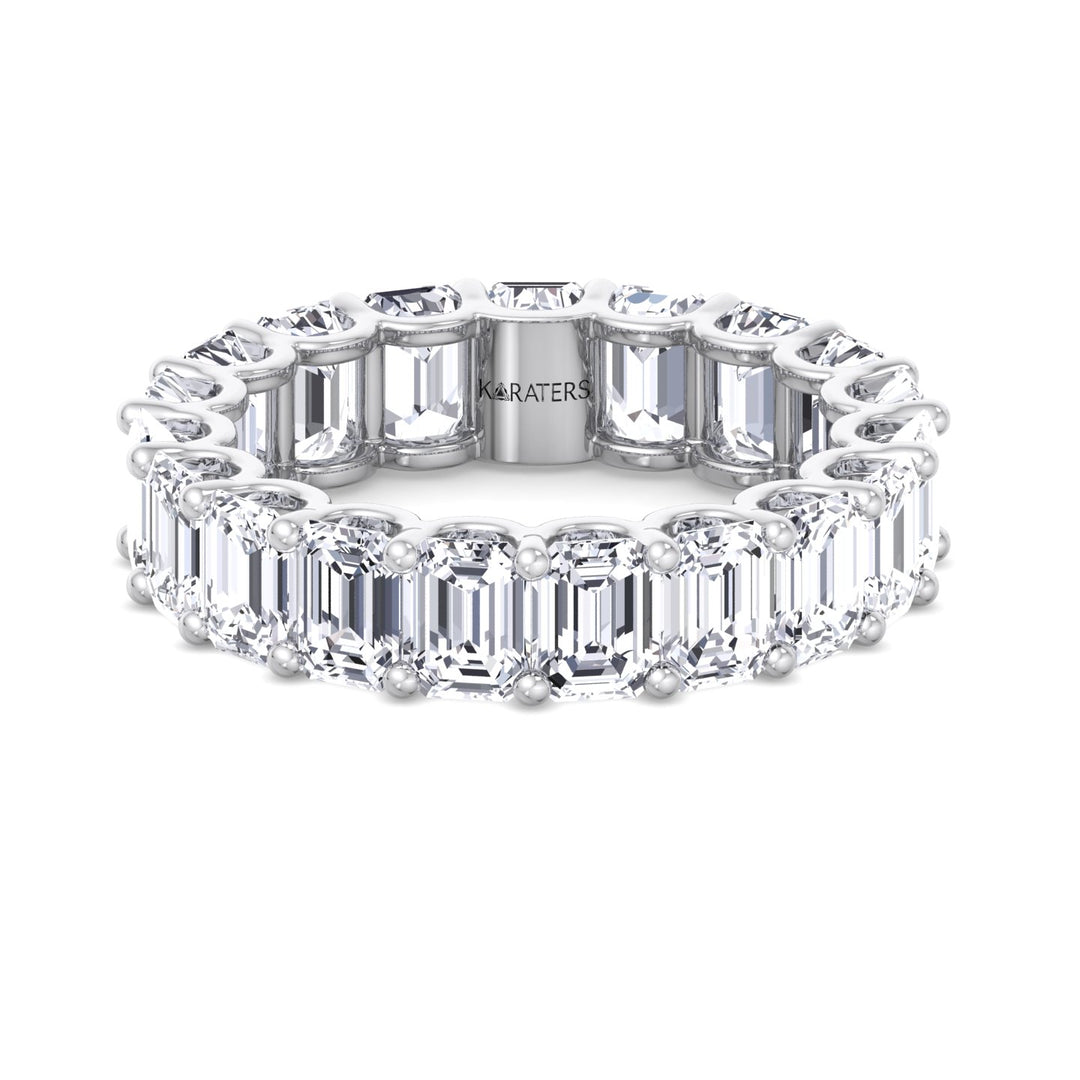 Palma-Emerald Cut Lab White gold Diamond -U Prong Eternity Band, Front