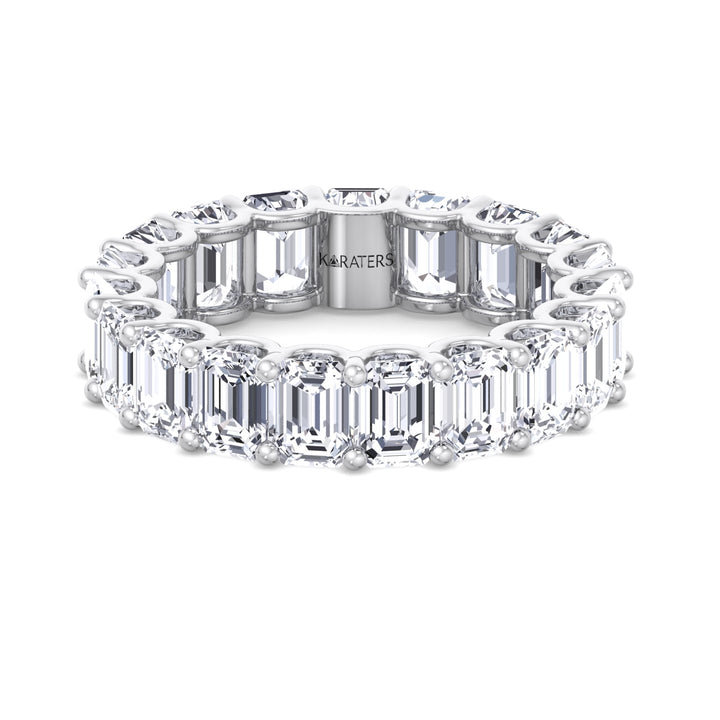 Palma-Emerald Cut Lab White gold Diamond -U Prong Eternity Band, Front