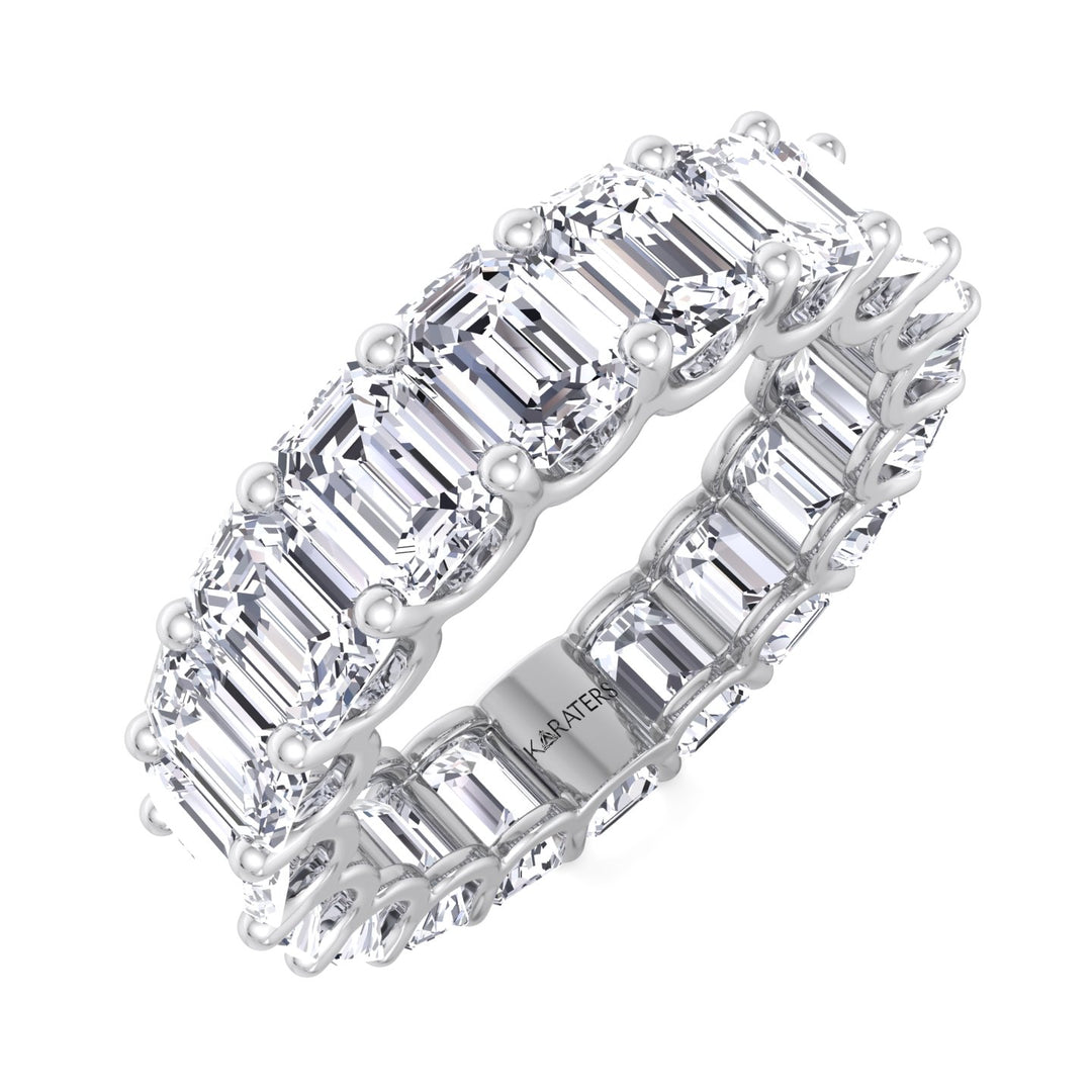 Palma-Emerald Cut Lab White Gold Diamond -U Prong Eternity Band, Tilted