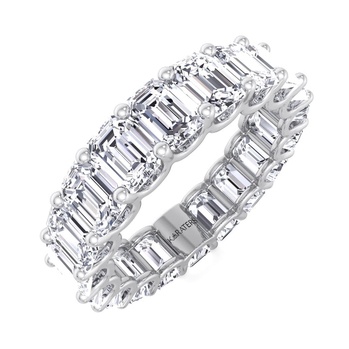 Palma-Emerald Cut Lab White Gold Diamond -U Prong Eternity Band, Tilted