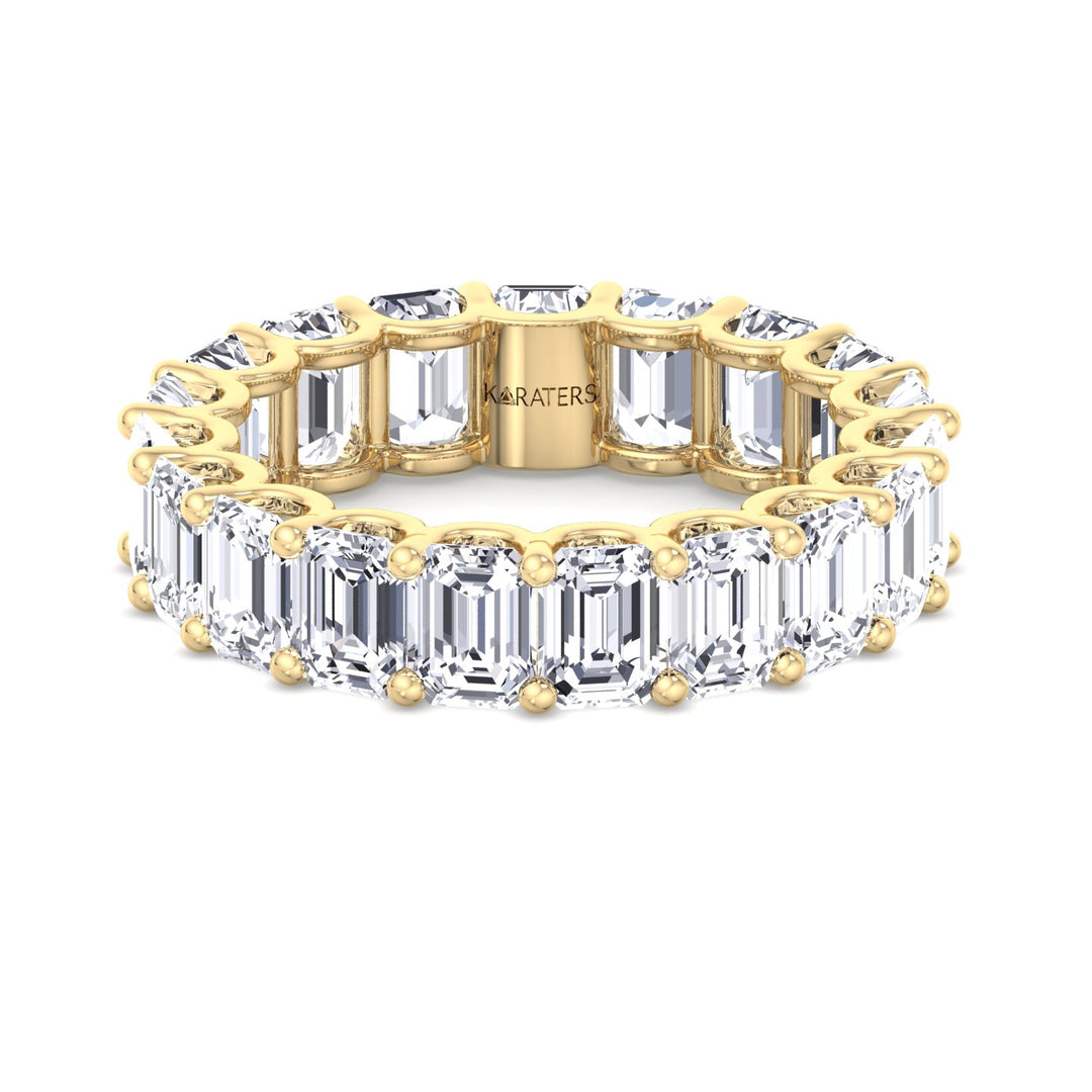 Palma-Emerald Cut Lab Yellow Gold Diamond -U Prong Eternity Band, Front