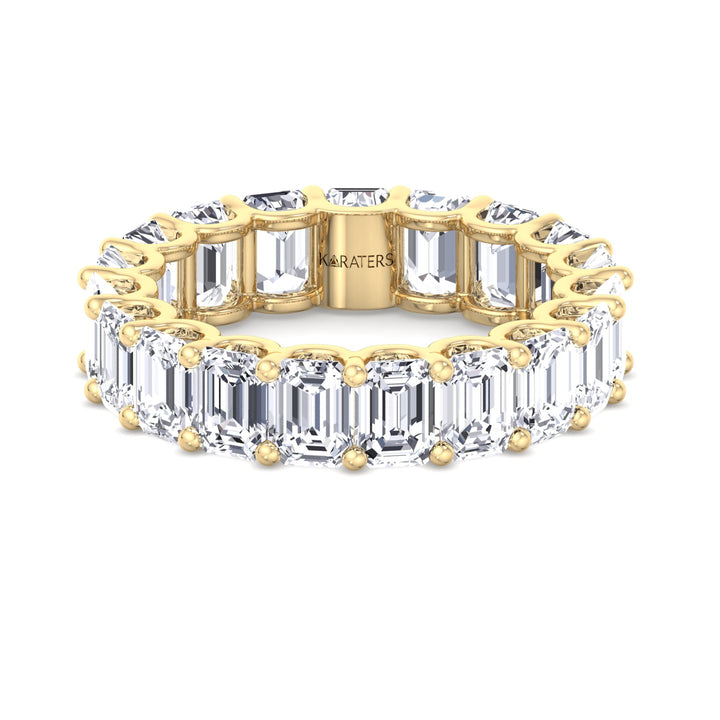 Palma-Emerald Cut Lab Yellow Gold Diamond -U Prong Eternity Band, Front
