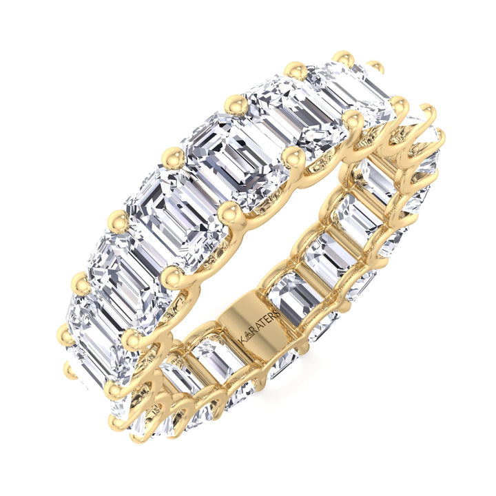 Palma-Emerald Cut Lab Yellow Gold Diamond -U Prong Eternity Band, Top Down