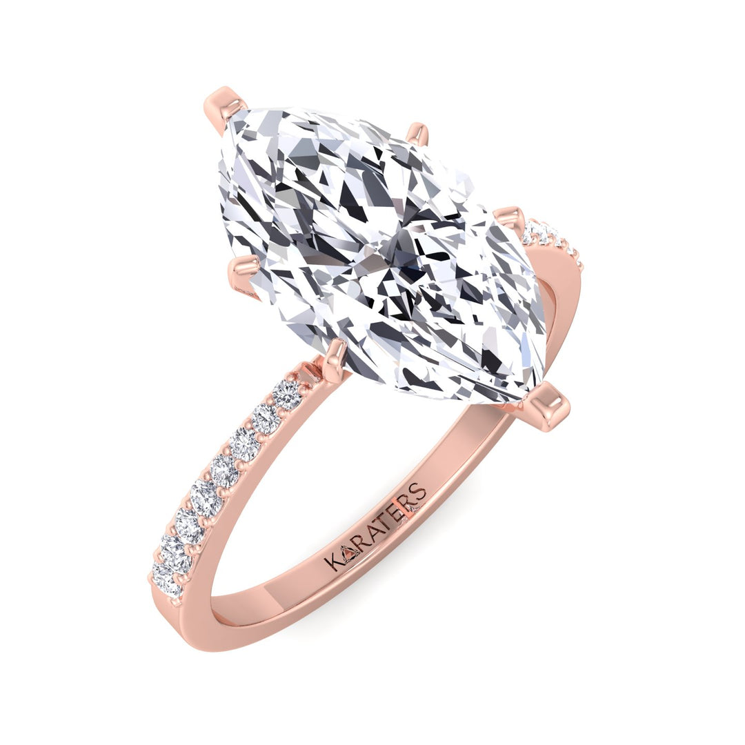 Pasadena-Marquise Cut Lab Rose Gold Diamond Engagement Ring, Top Down