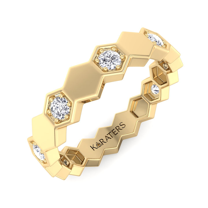 Phoebe - Round Cut Lab Yellow Gold Diamond Eternity Band, Tilted