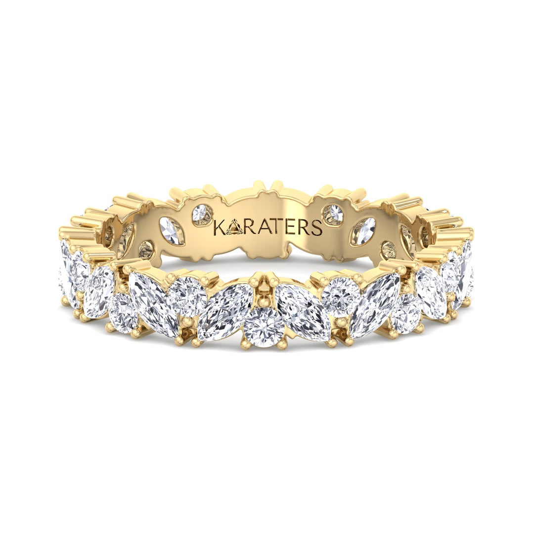 Plasencia-Marquise Lab Yellow Gold Diamond Eternity Band, Front