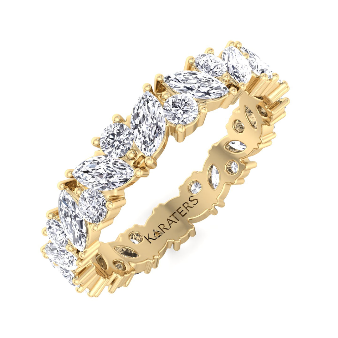 Plasencia-Marquise Lab Yellow Gold Diamond Eternity Band, Tilted
