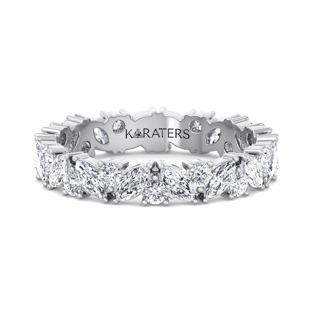 Plasencia - Marquise Cut Lab White Gold Diamond Eternity Band, Front