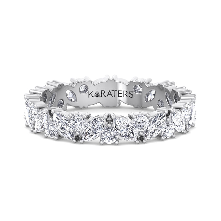 Plasencia - Marquise Cut Lab White Gold Diamond Eternity Band, Front