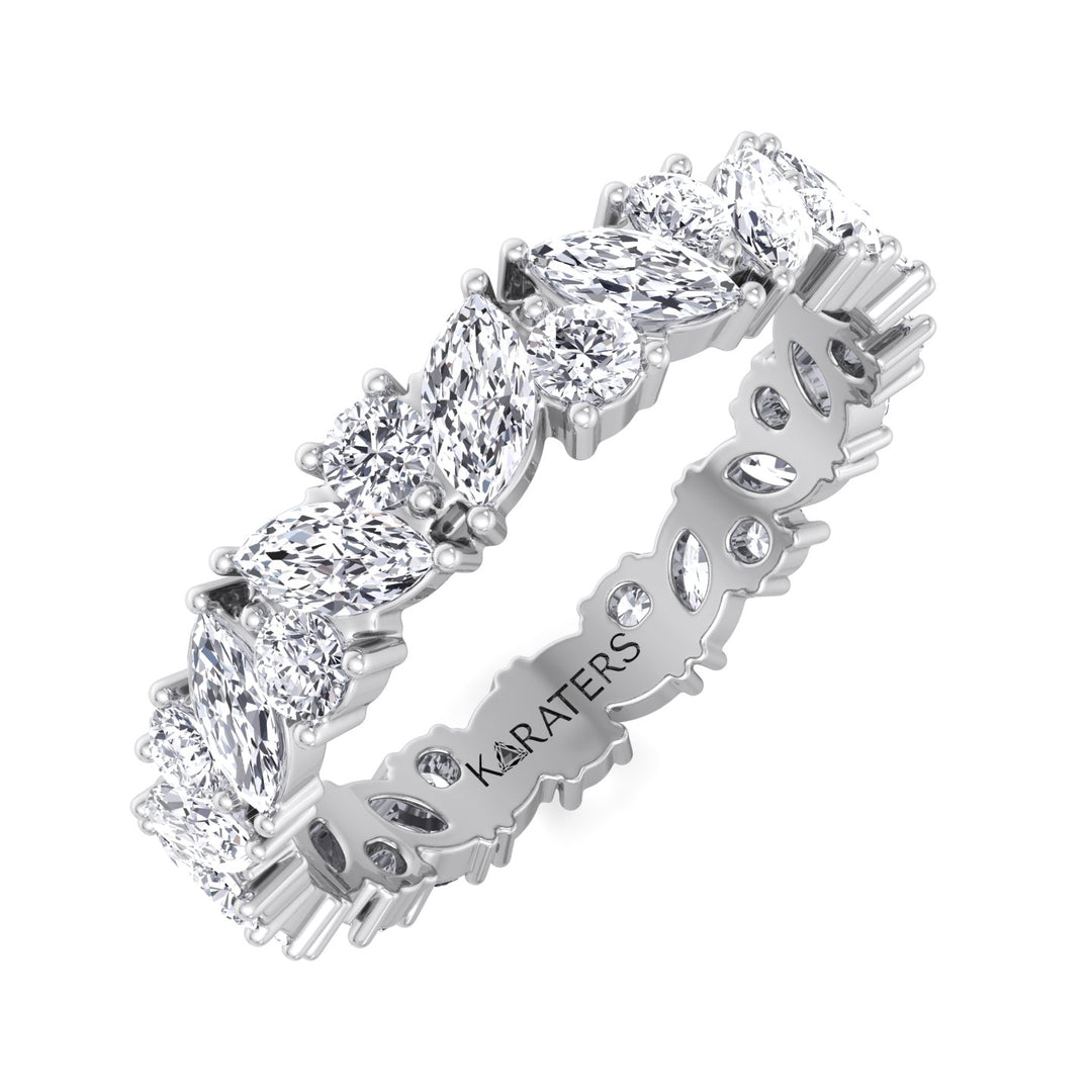 Plasencia - Marquise Cut Lab White Gold Diamond Eternity Band, Tilted