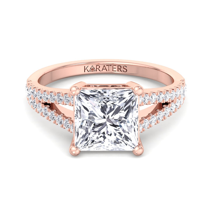 Princess-Cut Ring Double Band & Side Stones Rose