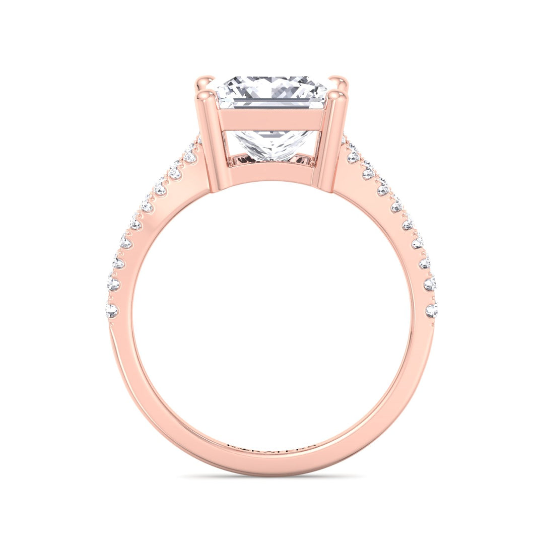 Princess-Cut Rose Gold Ring Double Band & Side Stones