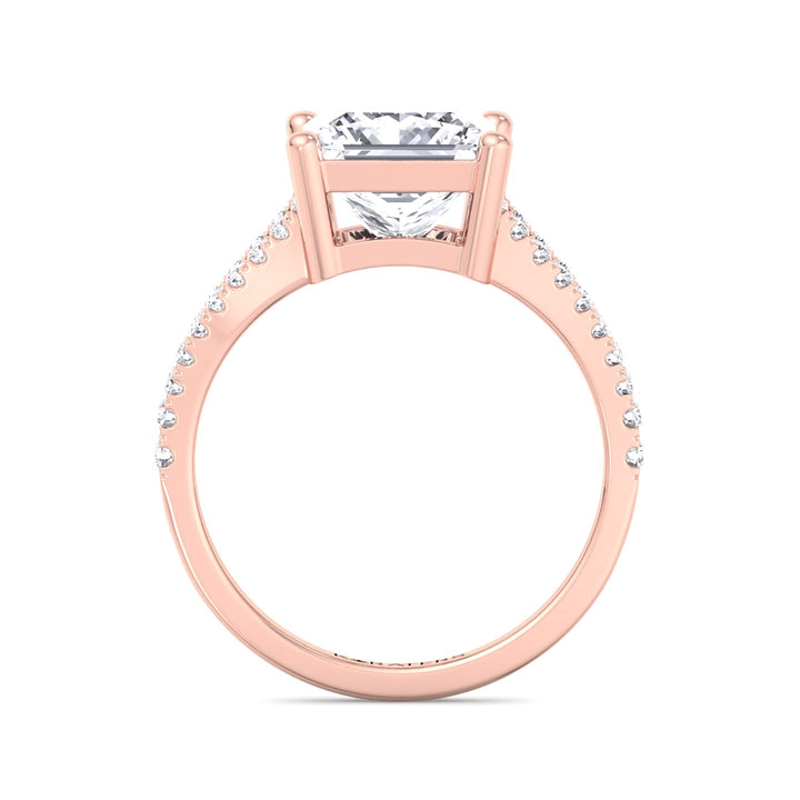 Princess-Cut Rose Gold Ring Double Band & Side Stones