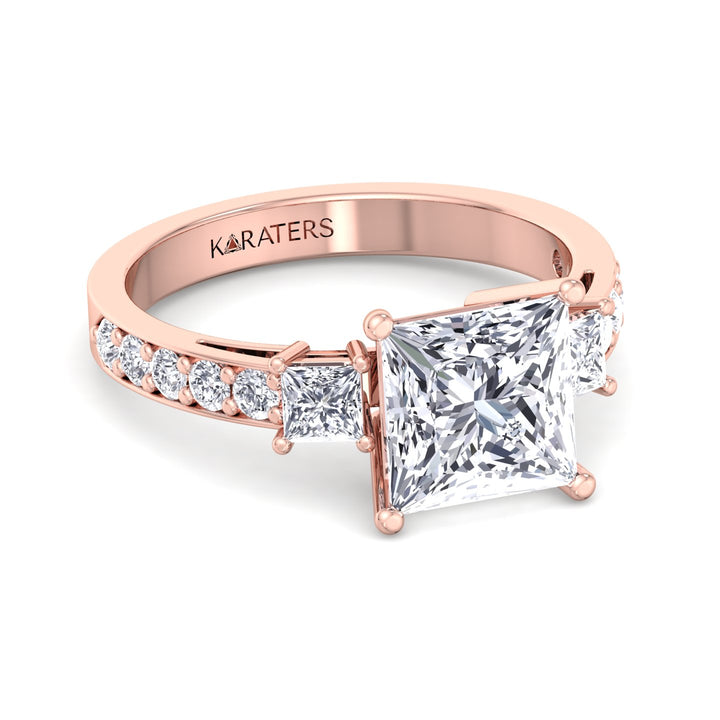 Princess Cut Lab Diamond Ring SideStones Rose