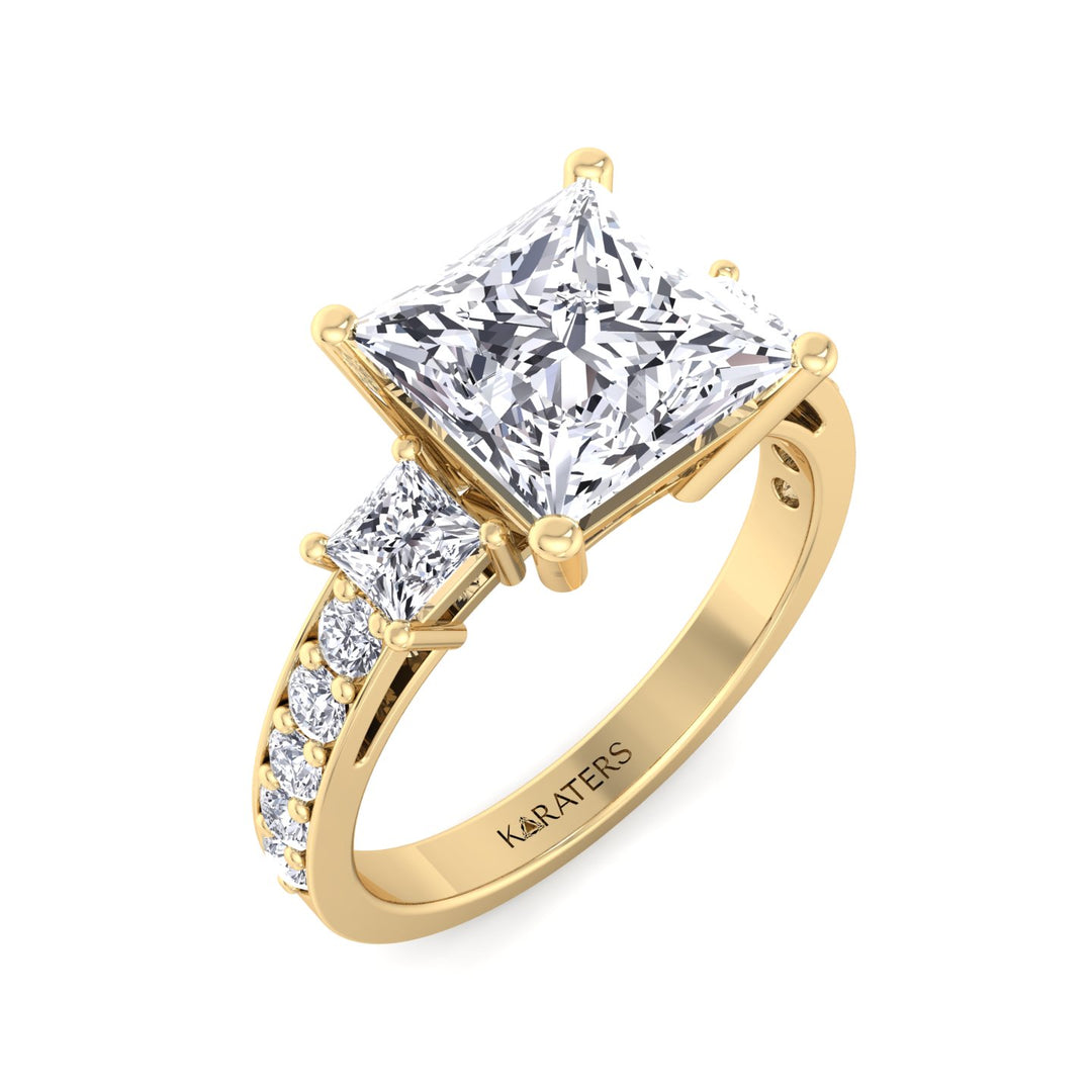 Princess Cut Lab Diamond Ring SideStones Yellow
