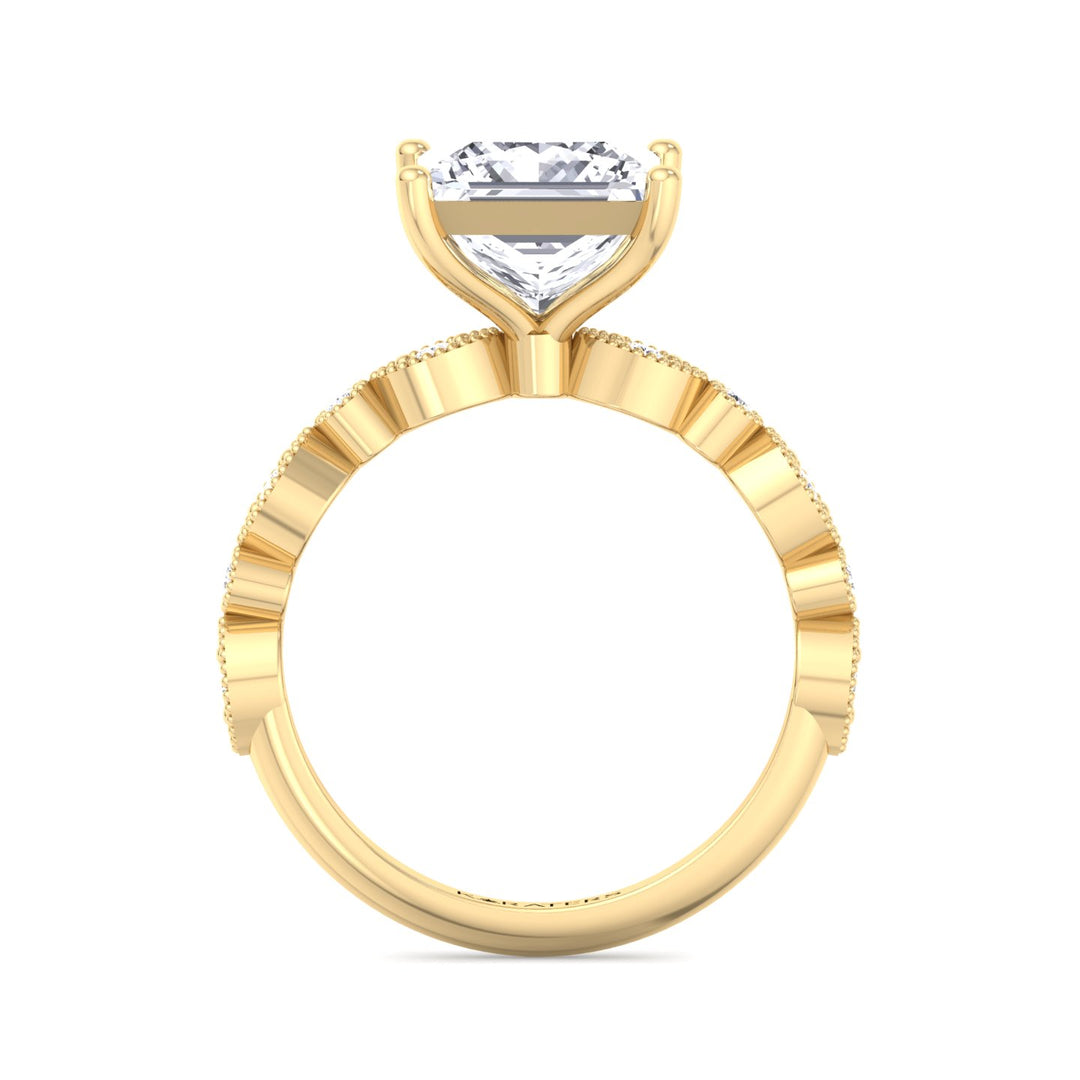 Princess Lab Diamond Ring Detailed SideStones Yellow
