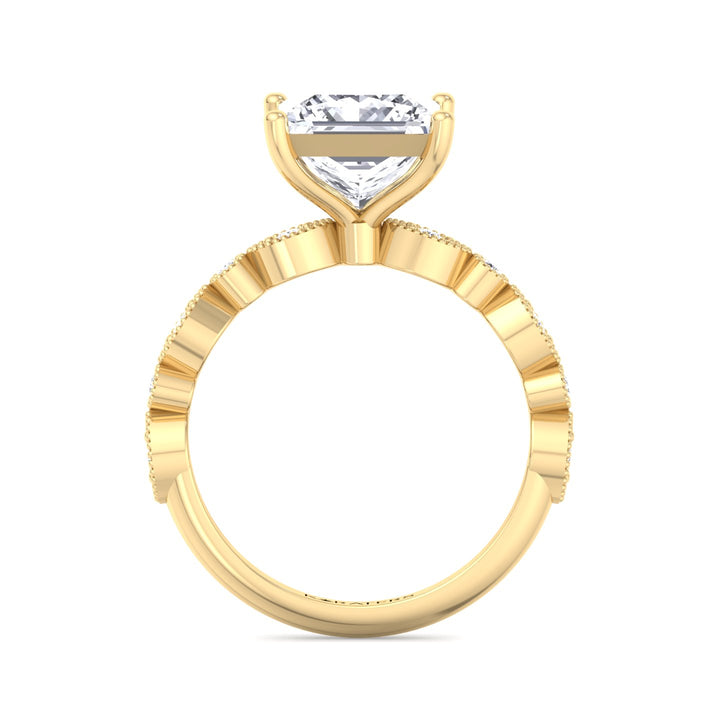 Princess Lab Diamond Ring Detailed SideStones Yellow