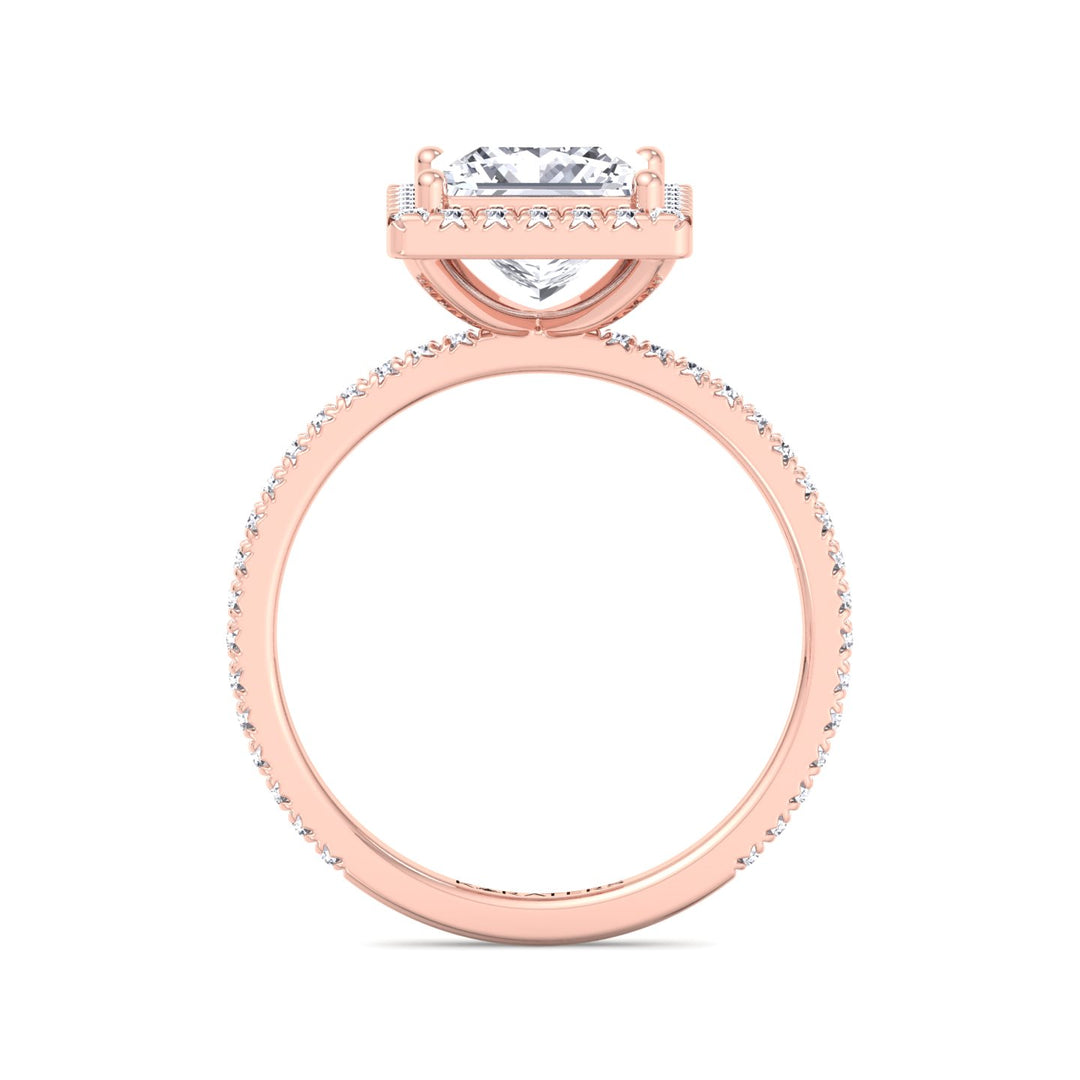 Princess Lab Diamond Ring Pave Rose Gold SideStones