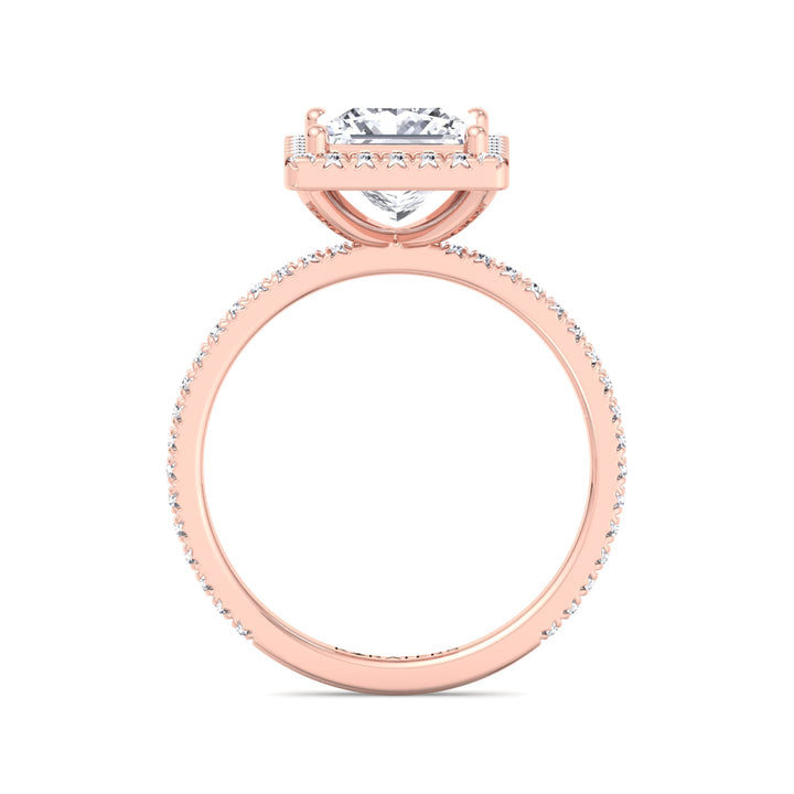 Princess Lab Diamond Ring Pave Rose Gold SideStones