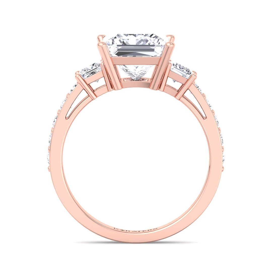 Princess Lab Diamond Ring SideStones Rose
