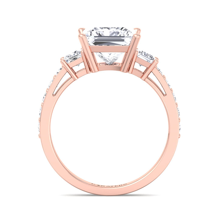 Princess Lab Diamond Ring SideStones Rose