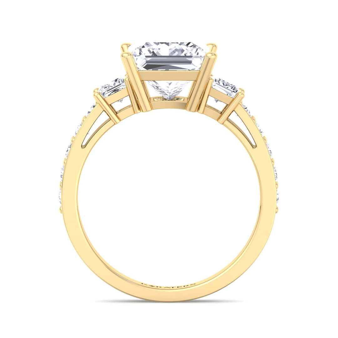 Princess Lab Diamond Ring SideStones Yellow Gold