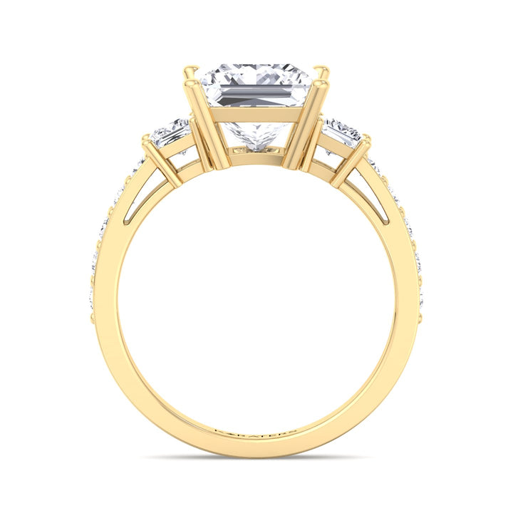 Princess Lab Diamond Ring SideStones Yellow Gold