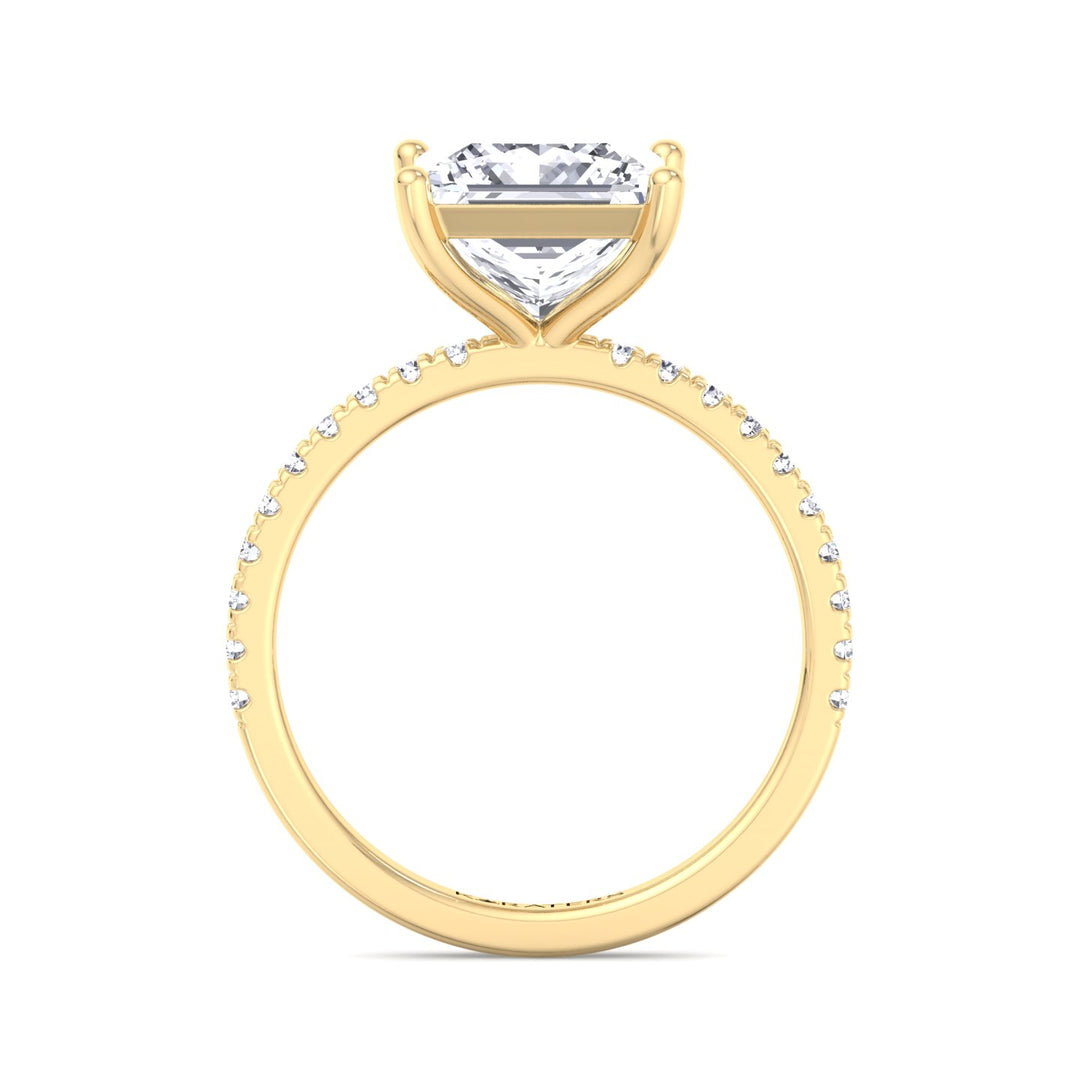 Princess Lab Diamond Ring with Pave SideStones Yellow