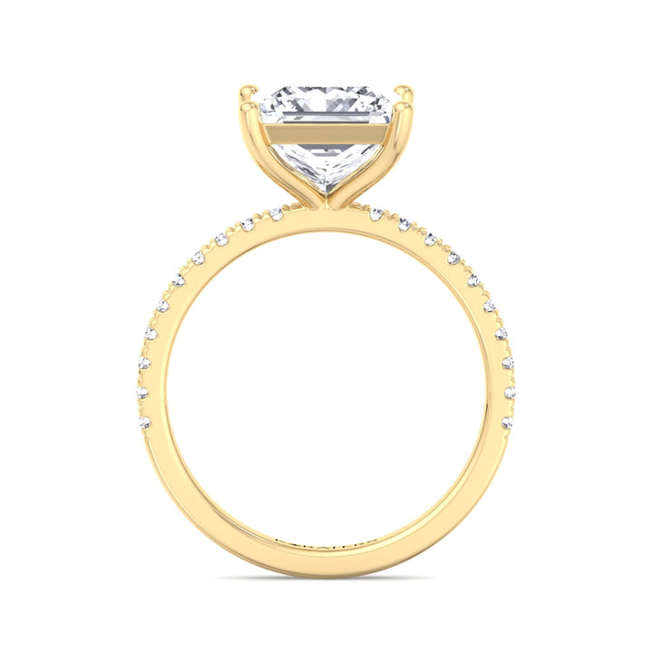 Princess Lab Diamond Ring with Pave SideStones Yellow