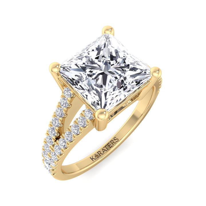 Princess Lab Diamond Solitaire Ring Double Band Yellow