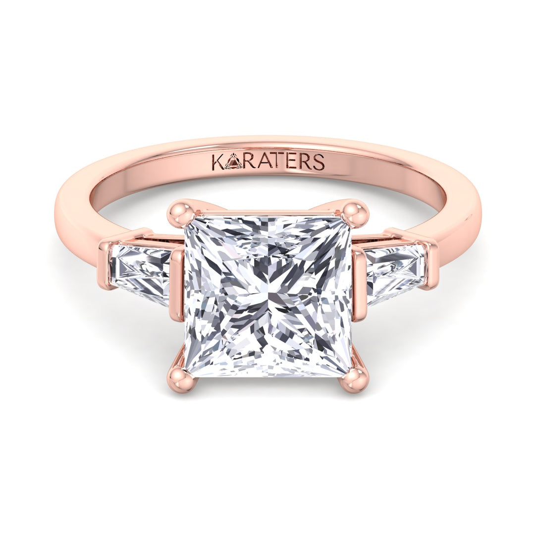 Princess Lab Diamond Solitaire Ring Tapered Baguette Rose