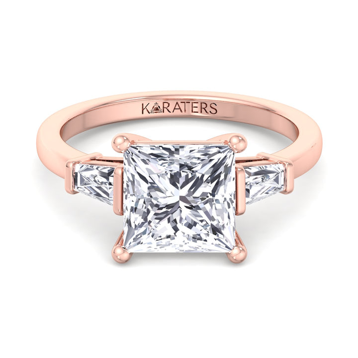Princess Lab Diamond Solitaire Ring Tapered Baguette Rose