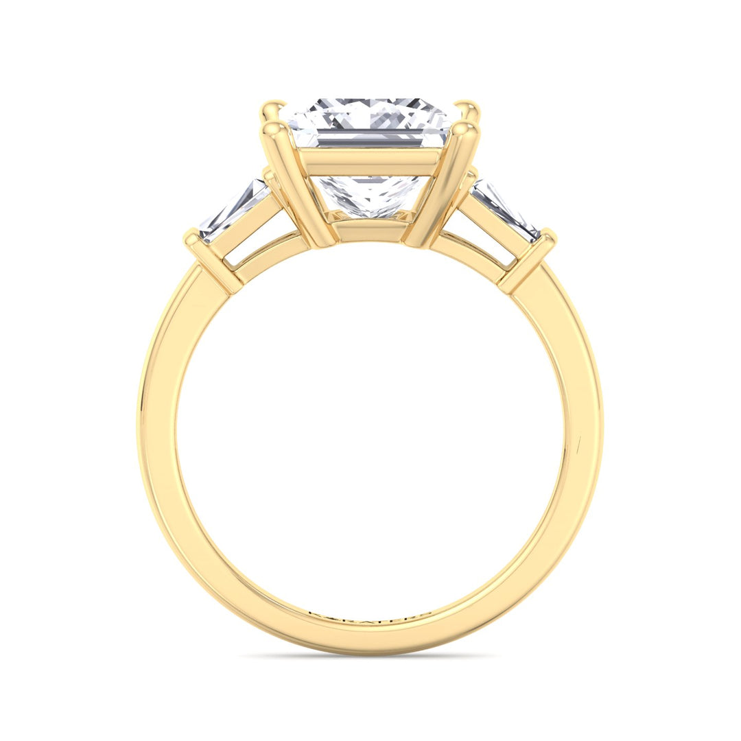 Princess Lab Diamond Solitaire Ring Tapered Baguette Yellow