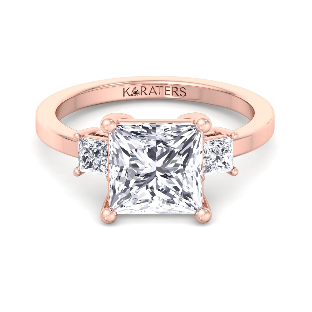 Princess Lab Diamond Solitaire Ring With A Halo Rose